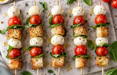 Caprese špízy s kváskovým chlebem
