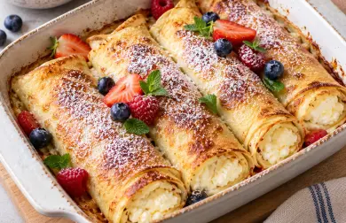 Zapečené špaldové palacinky s vanilkovým tvarohom