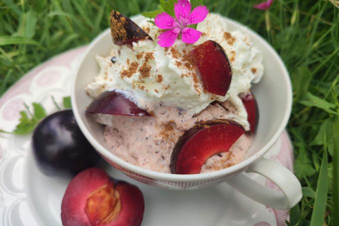 Švestková zmrzlina z mozzarelly s makem