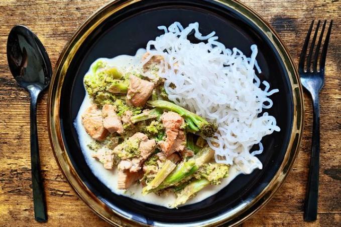 Krůtí maso s brokolicí a konjakovými nudlemi