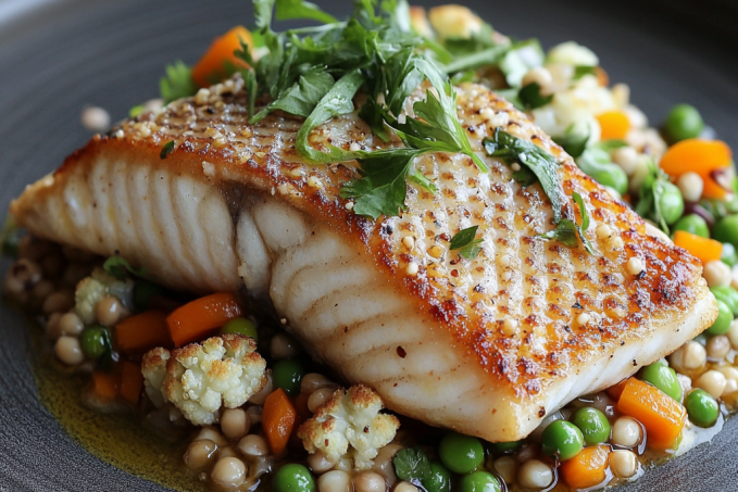 Candát s pohankovo-zeleninovým salátem