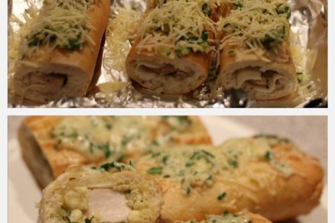 Zapekané bagety s kuracími kúskami a čedarom