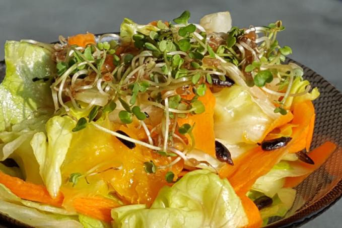 Salát s naklíčenou rucolou a slunečnicovými semínky