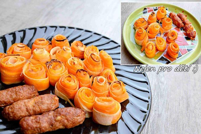 Krůtí párečky s mrkvovo-petrželovými růžičkami
