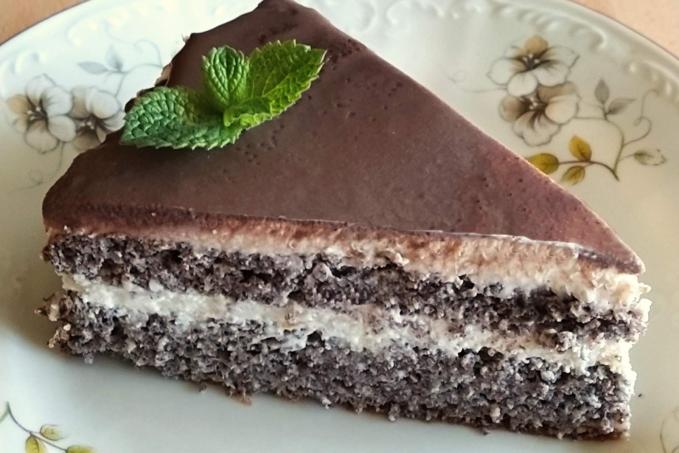 Mandlovo-makový dort s citrónovým krémem a čokoládovou polevou - LC