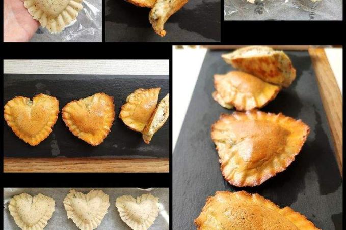 Plněná srdíčka (taštičky) nivou, slaninou a cibulkou