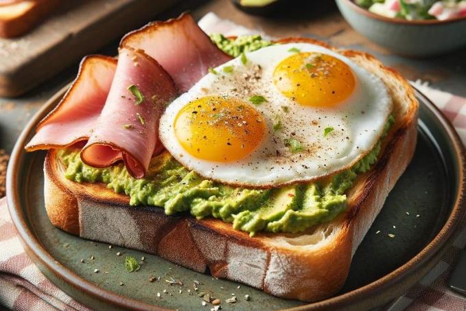 Topinka se šunkou, vejcem a křenem