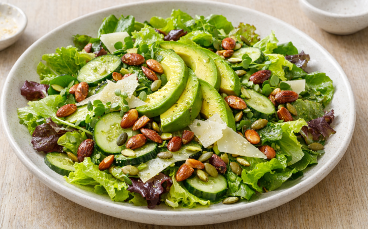 Salát s z listové zeleniny a avokáda, s citronovou zálivkou