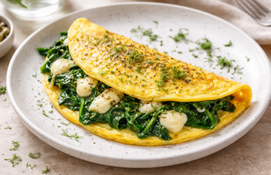 Omeleta se špenátem a čedarem