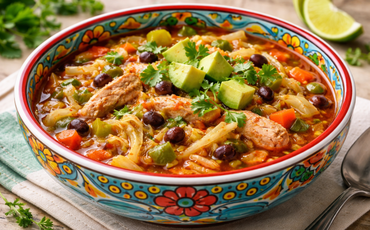 Zelná polévka s fazolemi a kuřecím masem