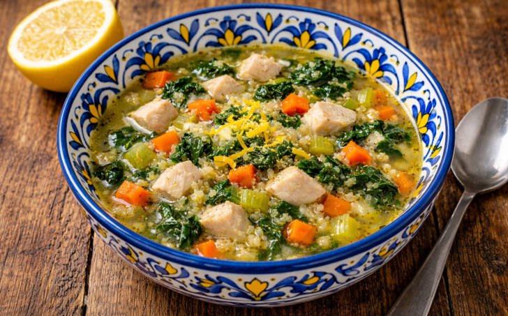 Kuřecí citronová polévka s quinoou a kapustou