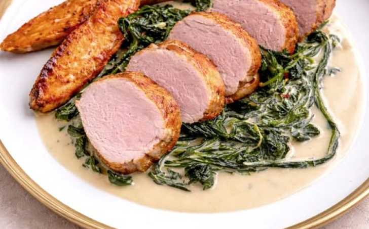 Vepřová panenka s omáčkou z medvědího česneku a pečený batát