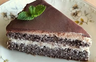 Mandlovo-makový dort s citrónovým krémem a čokoládovou polevou - LC
