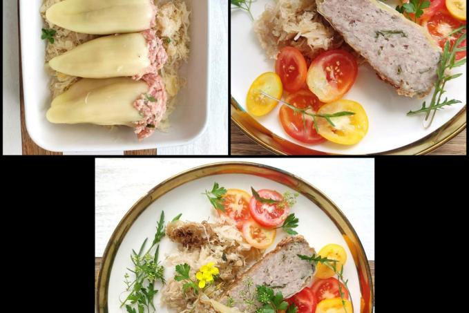 Plněné papriky pečené na kysaném zelí