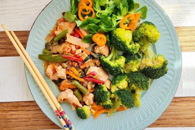 Kuřecí čína a vařená brokolice