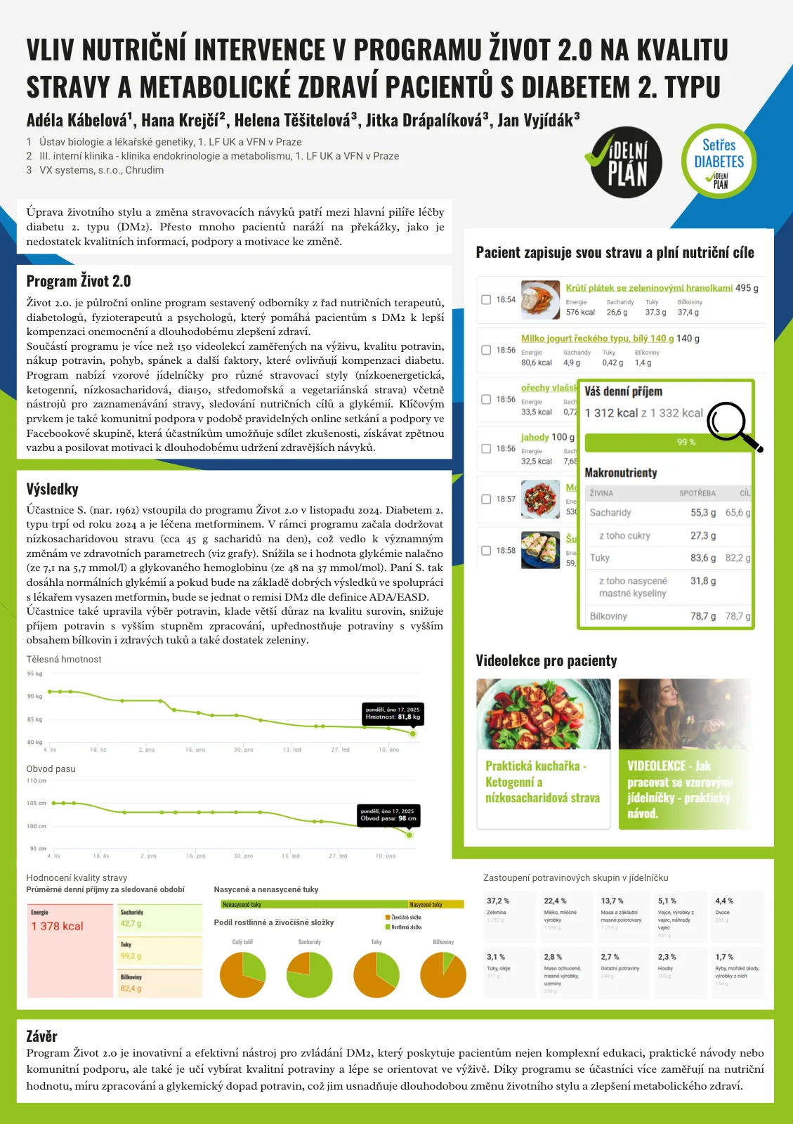 Poster Ingrovy dny 2025 o programu Život 2.0 a kazuistice pacientky s diabetem 2. typu